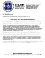Chilton ISD Earns State’s Highest Fiscal Accountability Rating